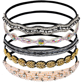 Teenitor front view showing five jeweled headbands and set variety benefit