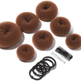 Teenitor front view showing seven donut bun makers and accessories, easy styling