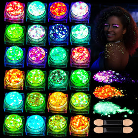 Teenitor front packaging showing 24 glow-in-the-dark glitter jars and kit benefits