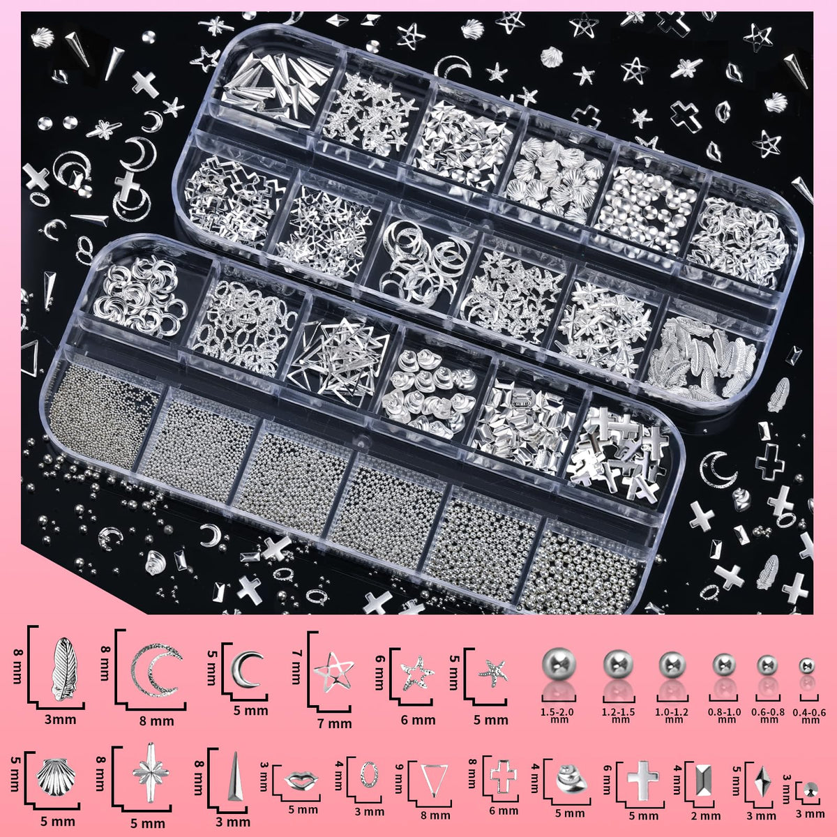 Teenitor array of half-round pearls and clear rhinestones in mixed sizes
