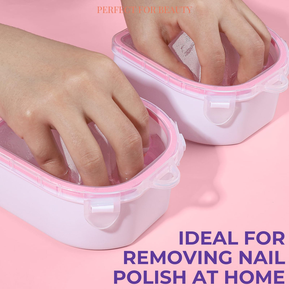 Teenitor hand in bowl soaking in use demonstrating efficient gel polish removal