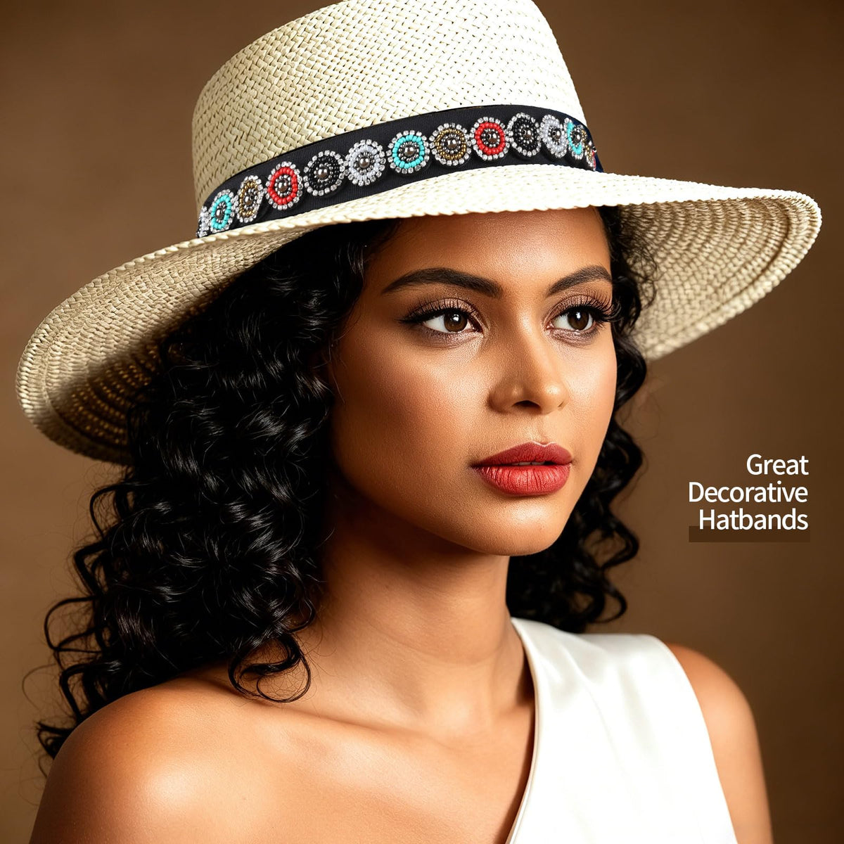 Teenitor headband used to decorate a cowgirl hat illustrating styling versatility benefit