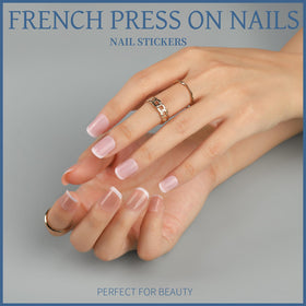 Teenitor nails applied on hand demonstrating size, short square shape and natural look