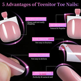 Teenitor press-on toenails being applied with nail glue for secure long-lasting wear