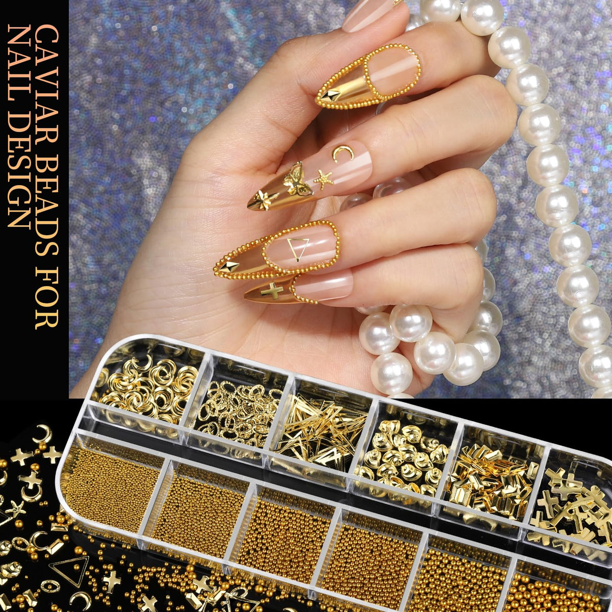 Teenitor manicure in use with gold charms creating camera-ready nails