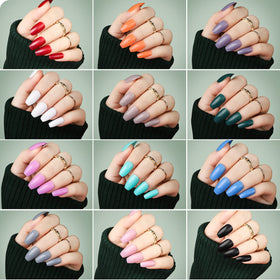 Teenitor lifestyle image of hands wearing coffin nails, polished salon-style look benefit