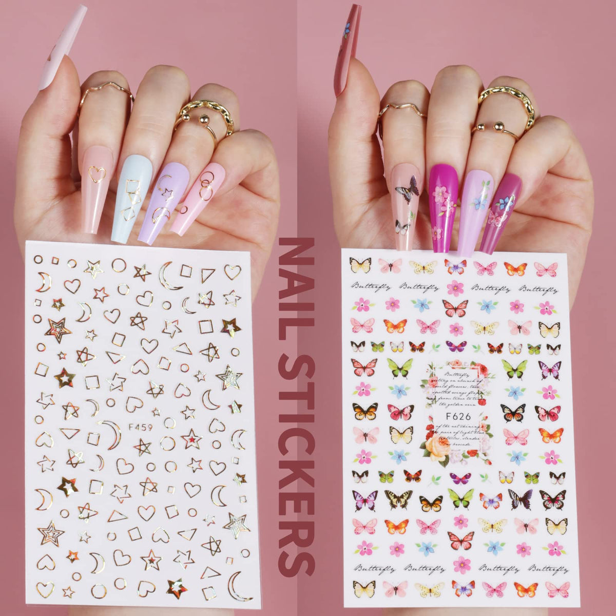 Teenitor nail stickers and rose charms spread for quick DIY embellishments and style options
