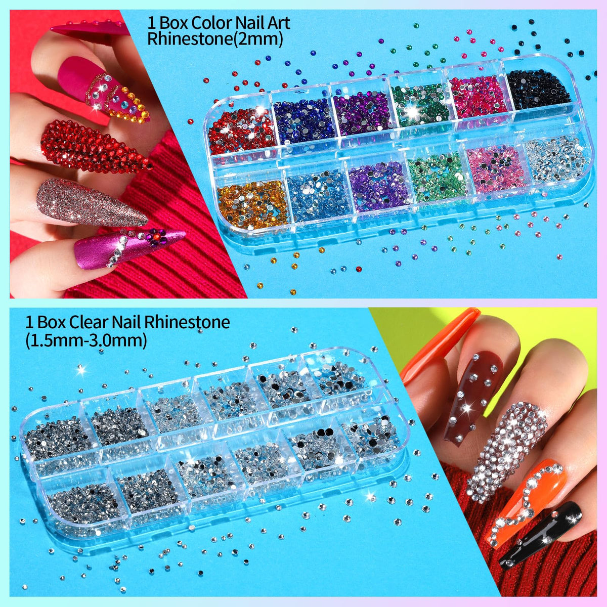 Teenitor rhinestones and foil boxes shown for adding sparkle and metallic accents