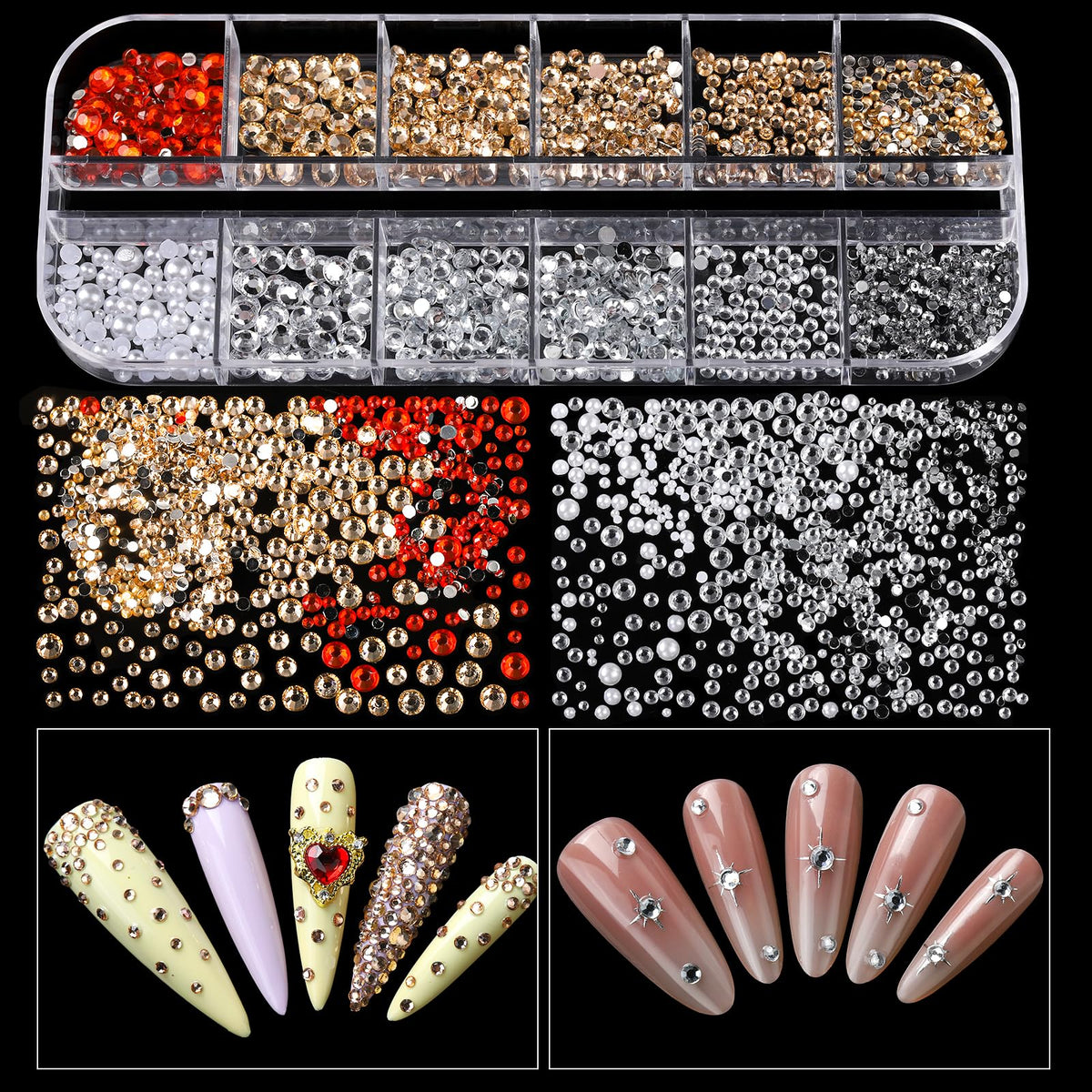 Teenitor rhinestones and pearls layout showing color variety for versatile designs
