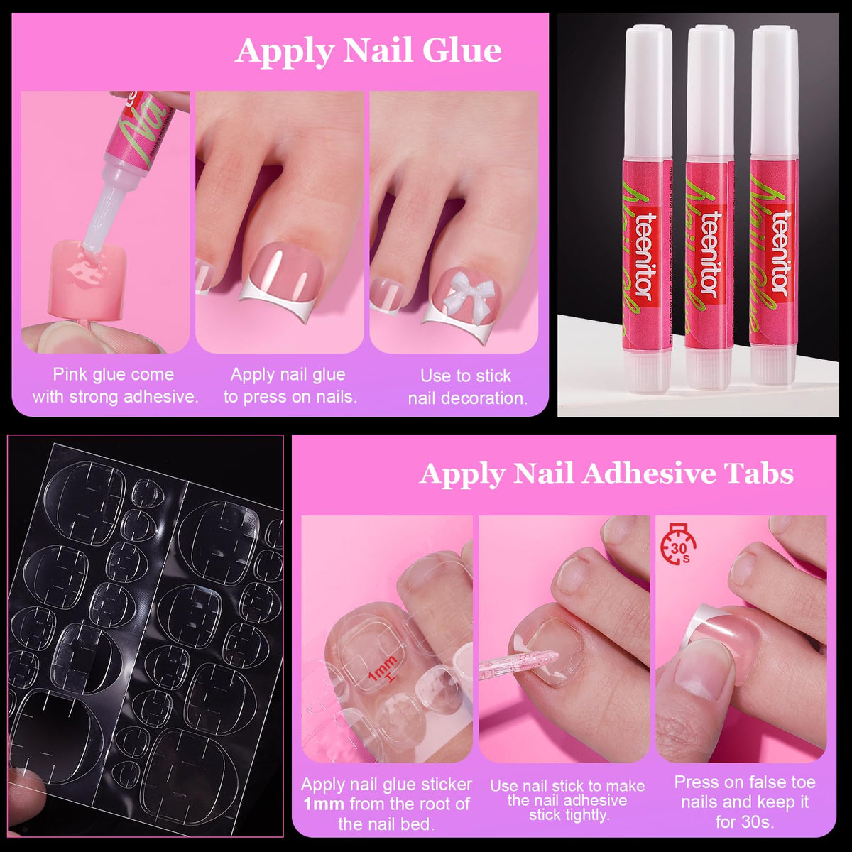 Teenitor nail file and dual-ended nail stick tools for trimming shaping and glue removal
