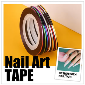 Teenitor applied on nail tips demonstrating finished designs and sparkle
