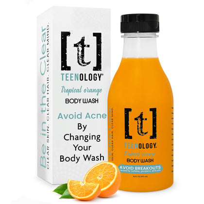 Teenology front label showing tropical orange scent and clear benefits