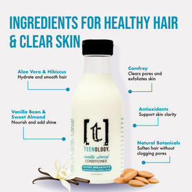 Teenology conditioner texture on hand showing lightweight rinse-away feel