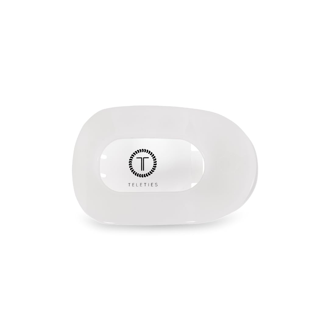 Teleties flat round clip front view showing sleek coconut white finish and durable hold