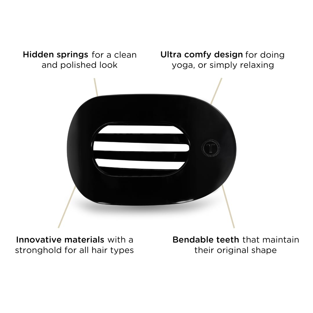 TELETIES clip securing thick hair in a low bun for reliable no-slip control