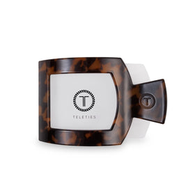 TELETIES flat square clip front view showing tortoise finish and strong hold