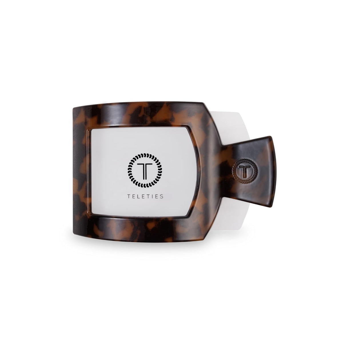 TELETIES front view of tortoise clip showing low-profile design and secure hold