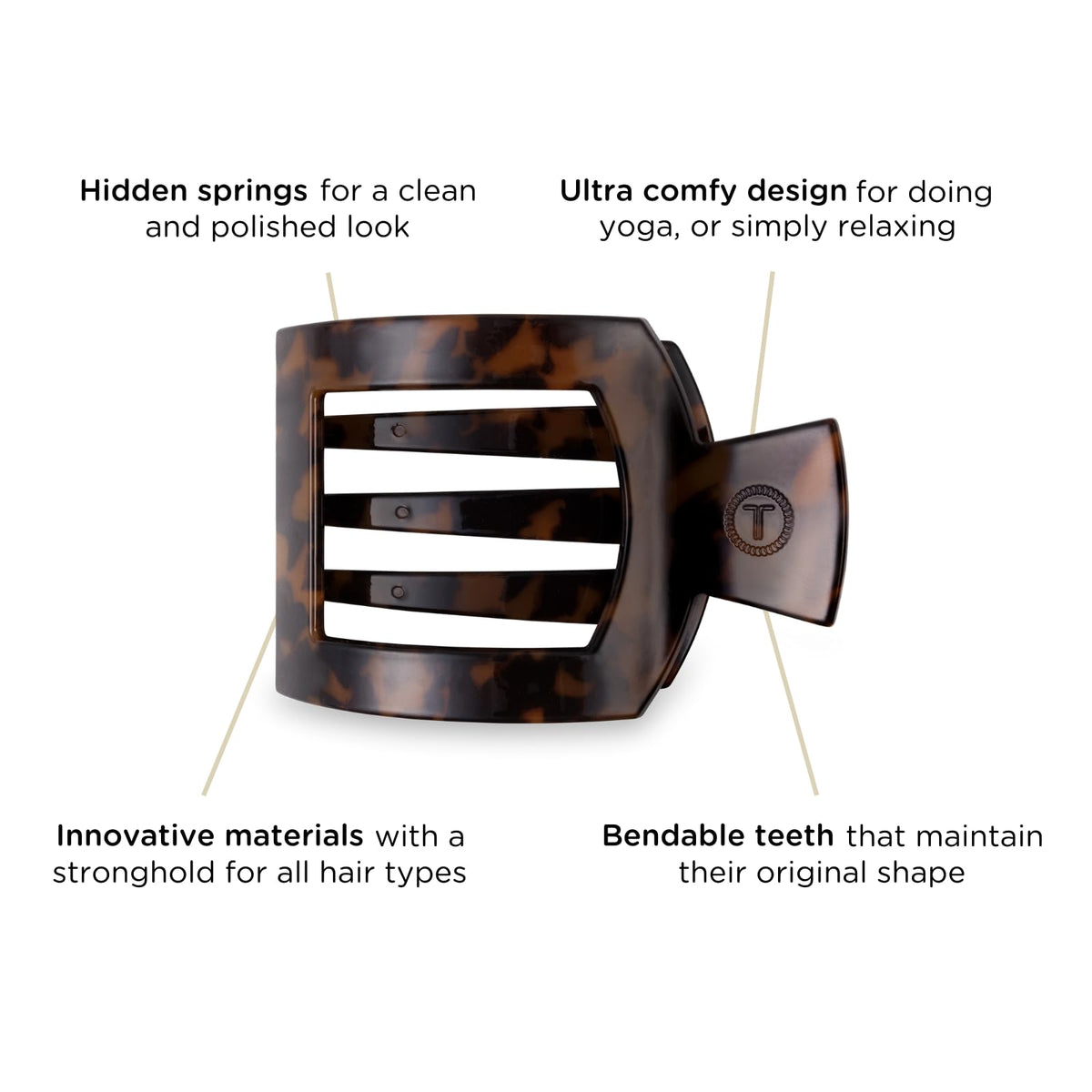 TELETIES clip holding thick hair while reclining to show no-pressure comfort
