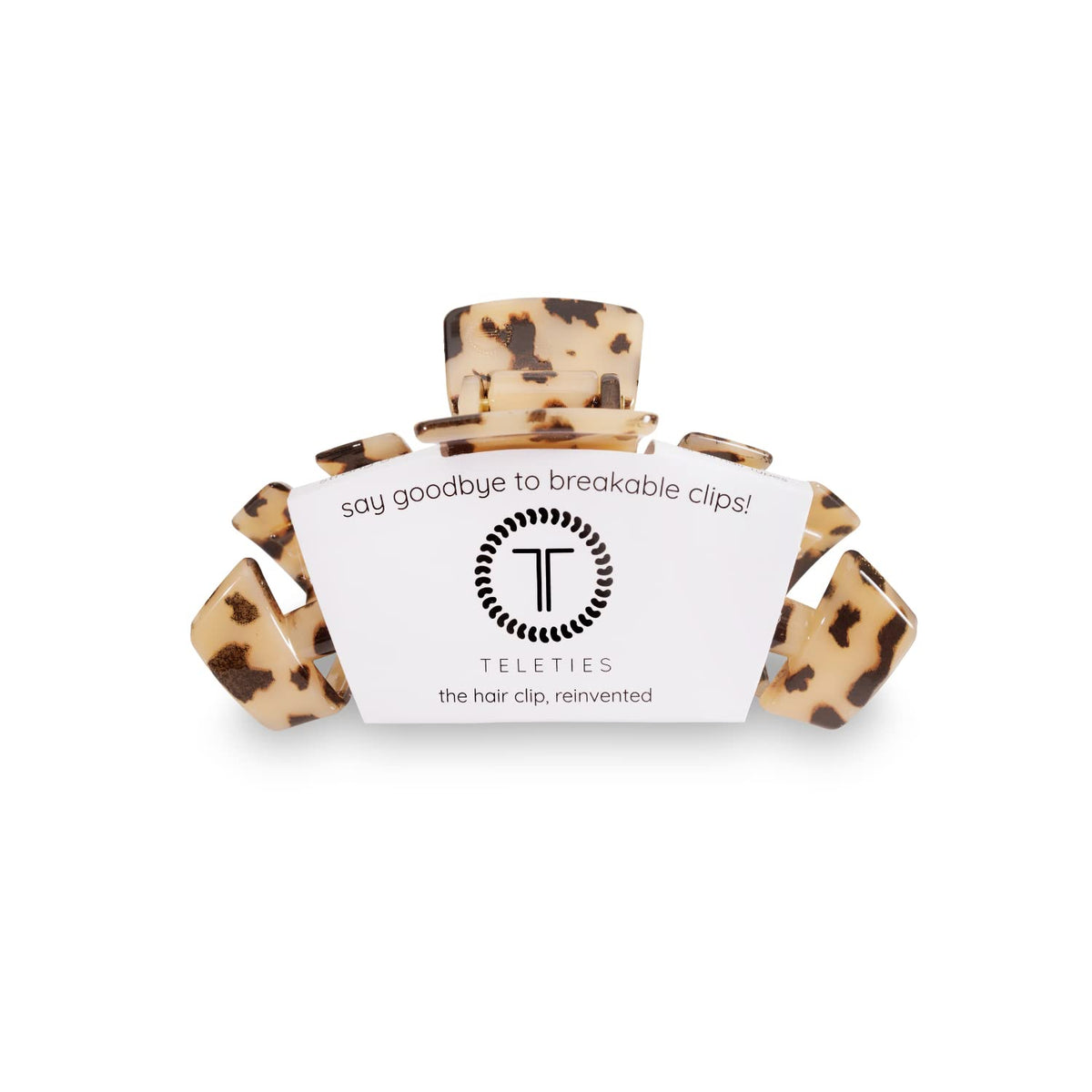 TELETIES large clip front view showing blonde tortoise finish and polished look for versatile styling
