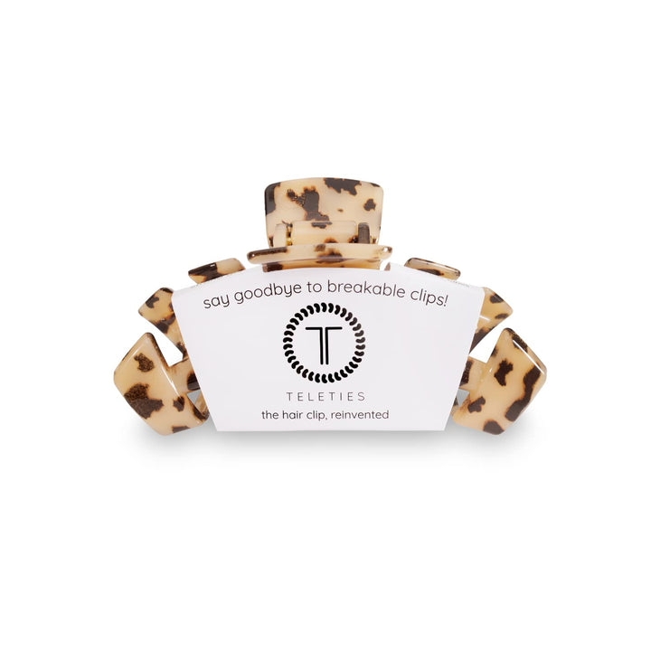 TELETIES large clip front view showing blonde tortoise finish and polished look for versatile styling