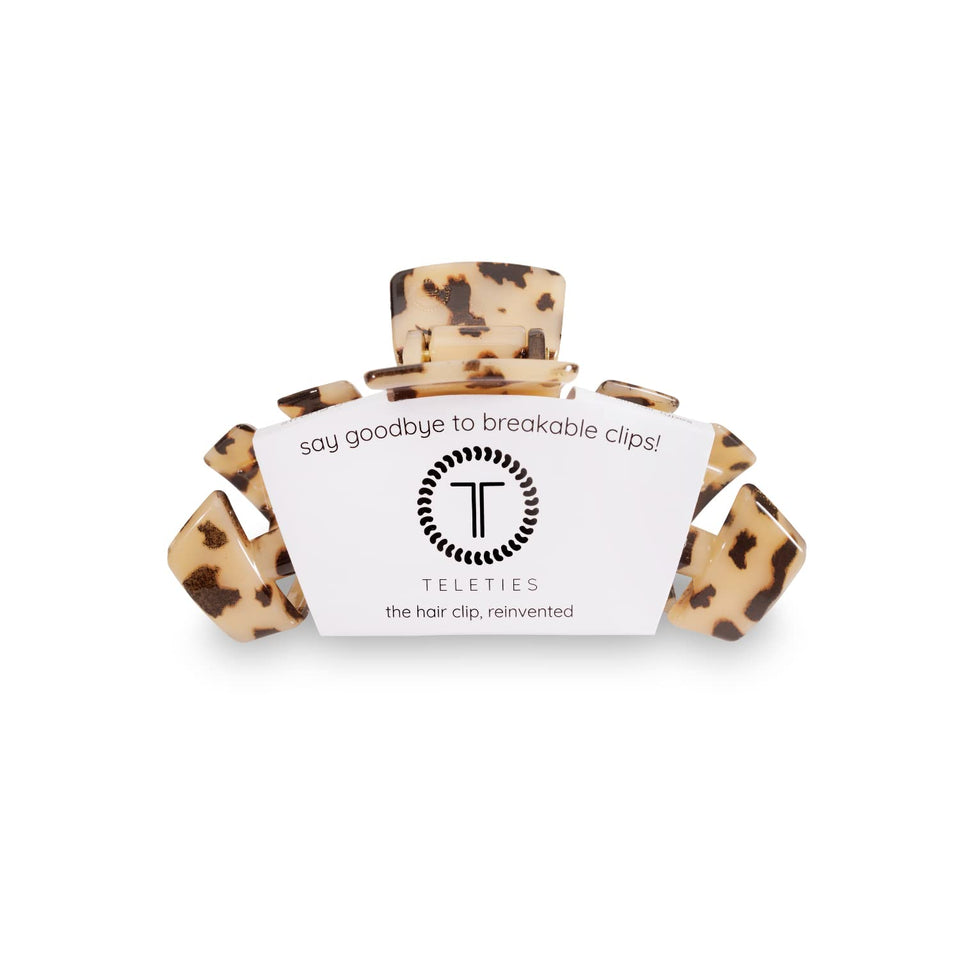 TELETIES large clip front view showing blonde tortoise finish and polished look for versatile styling
