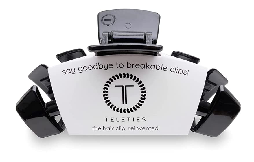 TELETIES large hair clip front view showing sleek jet black finish and secure hold