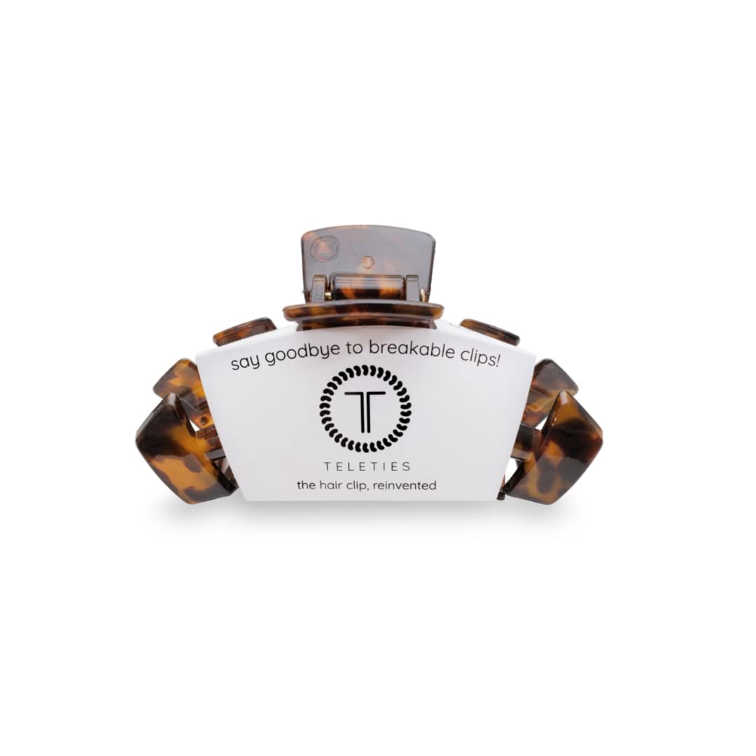 Teleties large tortoise front view showing clip shape and elegant finish, secure hold
