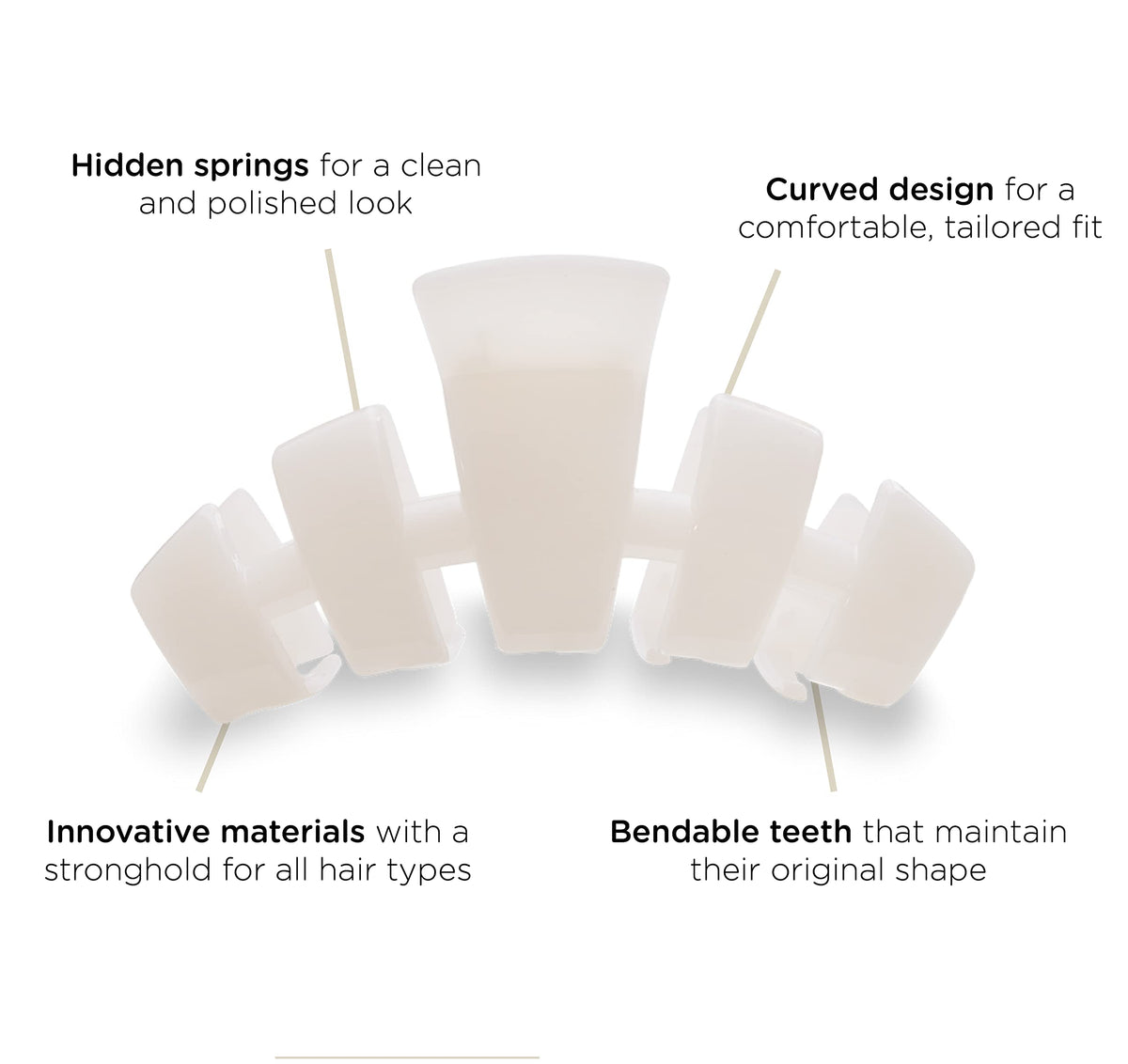 Teleties medium clip close-up of bendable teeth for durable hold
