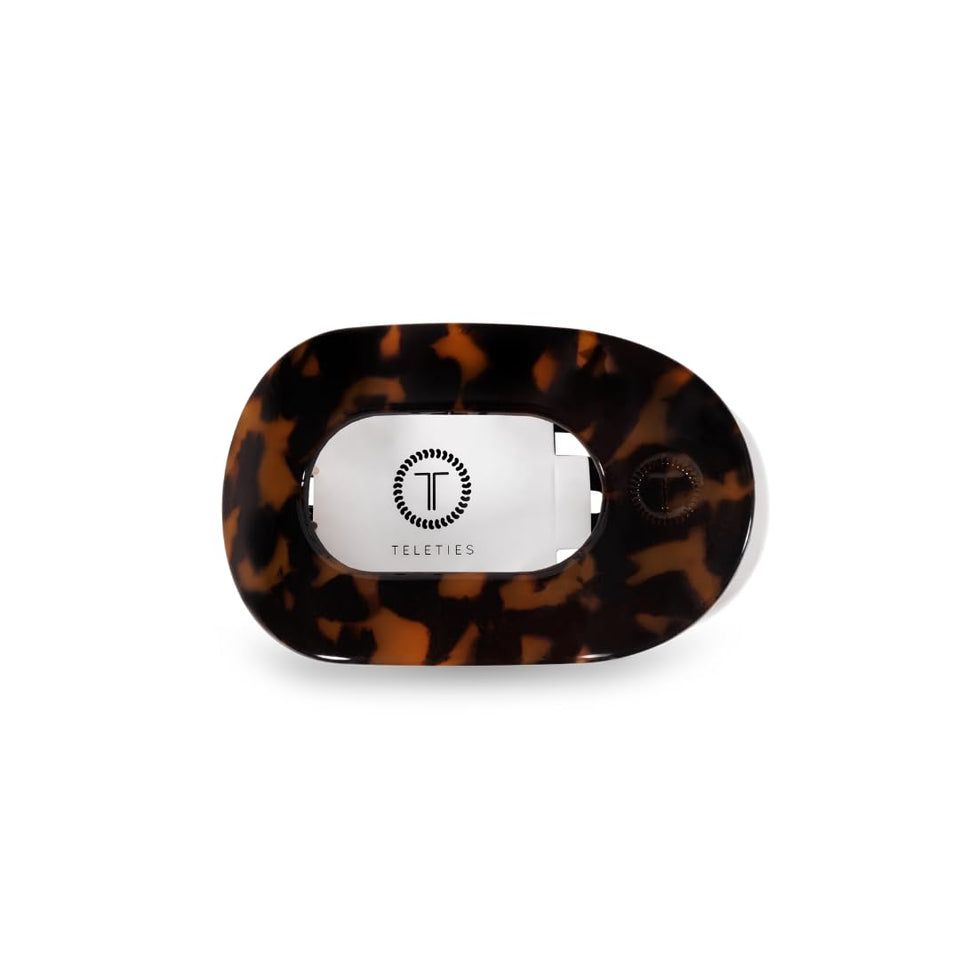 TELETIES front view of medium flat round clip showing secure hold benefit