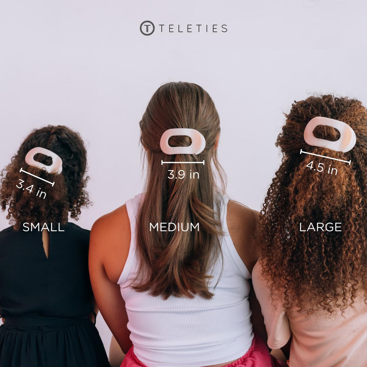 TELETIES size comparison next to ruler indicating 3.90 inch medium fit