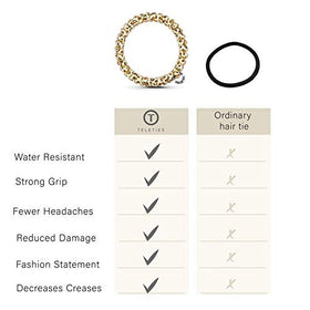 TELETIES worn in ponytail demonstrating secure hold and no-crease benefit