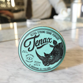 Close-up of Tenax pomade sheen highlighting maximum shine on hair