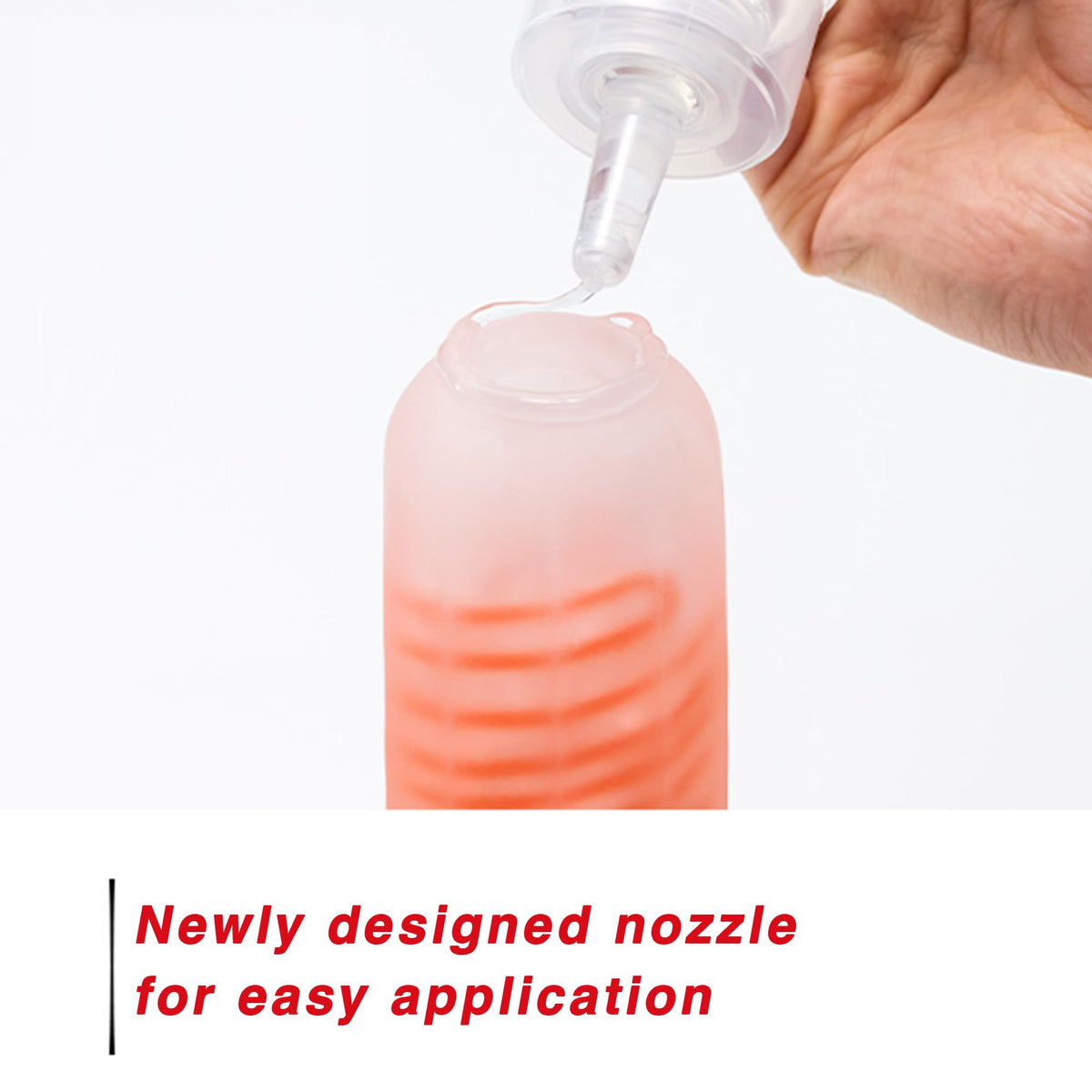 TENGA hand applying lotion showing controlled non-sticky application benefit