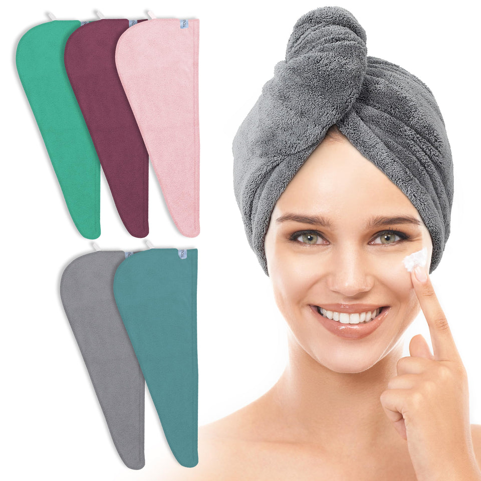 TENSTARS five-pack front view showing five colored towel wraps and compact packaging benefit quick selection