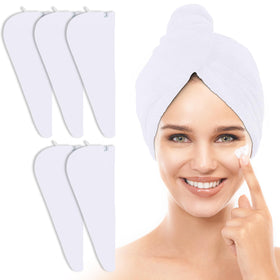 TENSTARS front view of five white towel wraps showing the set and dimensions
