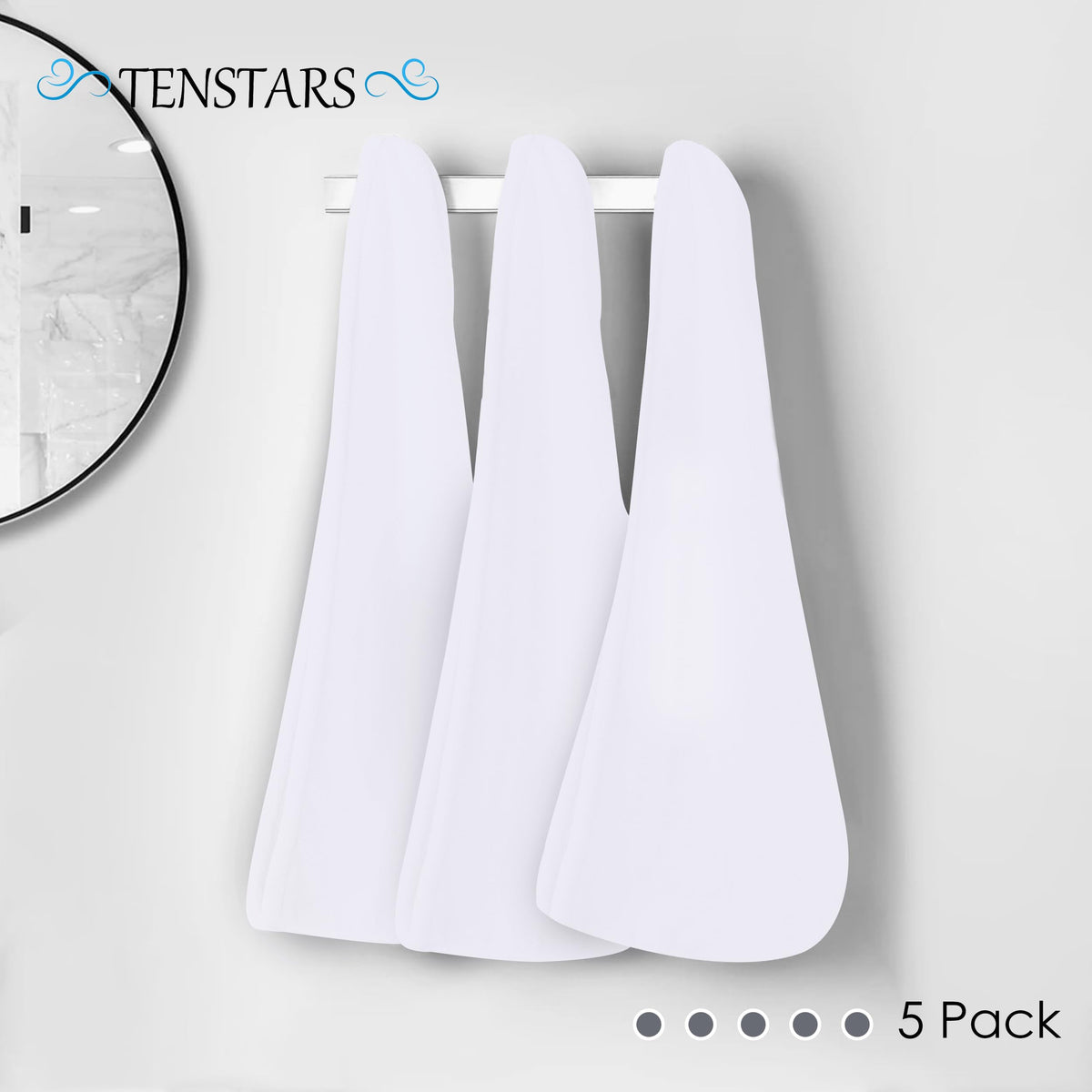 TENSTARS towel placed on palm to show 11x28 inch size and portability
