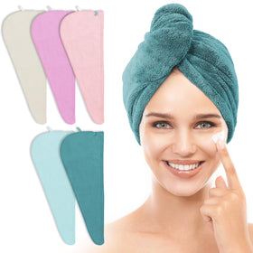 TENSTARS front view of five-pack towel wraps showing colors and sizes, fast-drying benefit