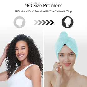 TENSTARS towel wrap secured on woman after shower, hands-free drying benefit visible
