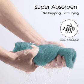 TENSTARS model wearing towel wrap in bathroom demonstrating hands-free drying benefit multitasking ease