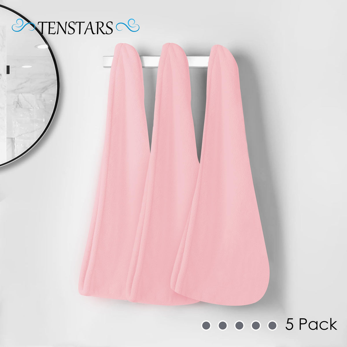 TENSTARS model wearing towel wrap after shower, frees hands and dries hair