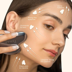 TeraRX gua sha with cleaning cloth and pouch showing easy sanitation and safe storage