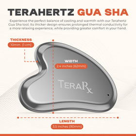 TeraRX gua sha under-eye use showing gentle pressure to help reduce visible puffiness