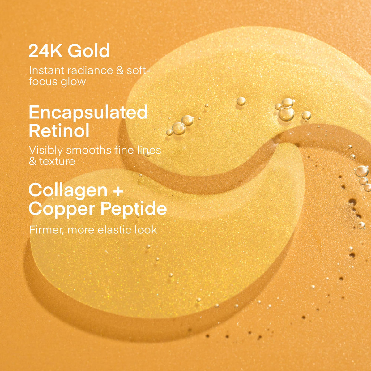 TEREZ & HONOR gold serum droplet on fingertip showing concentrated actives