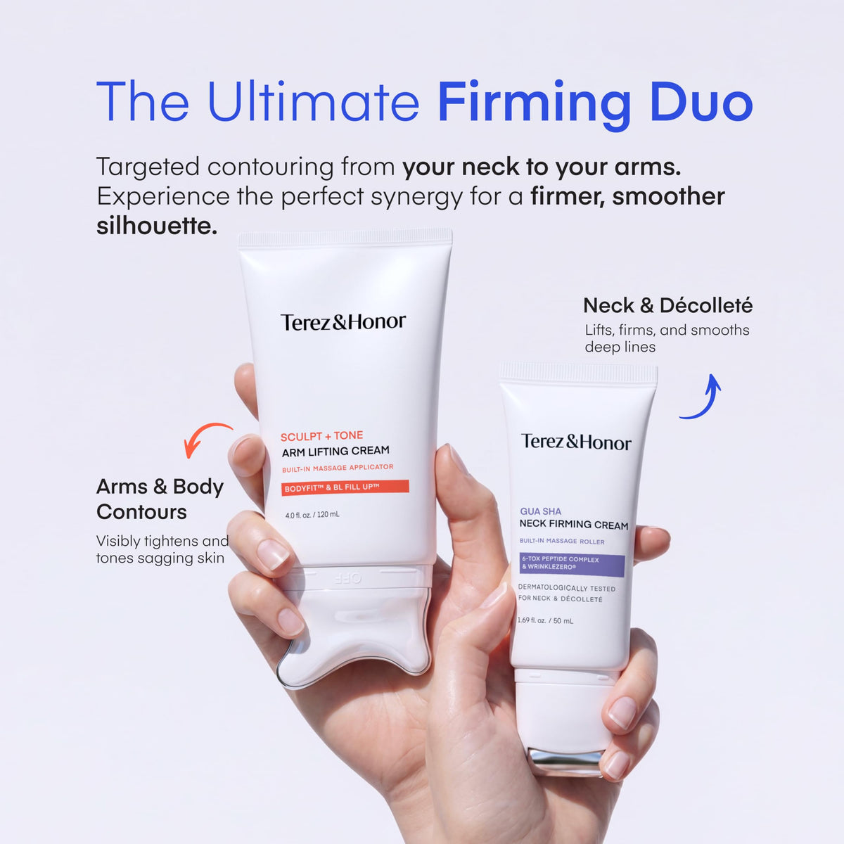 TEREZ & HONOR lifestyle shot of neck and décolleté care routine