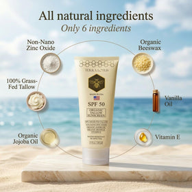 Terra Lotus applying sunscreen to arm, shows water-resistant coverage benefit