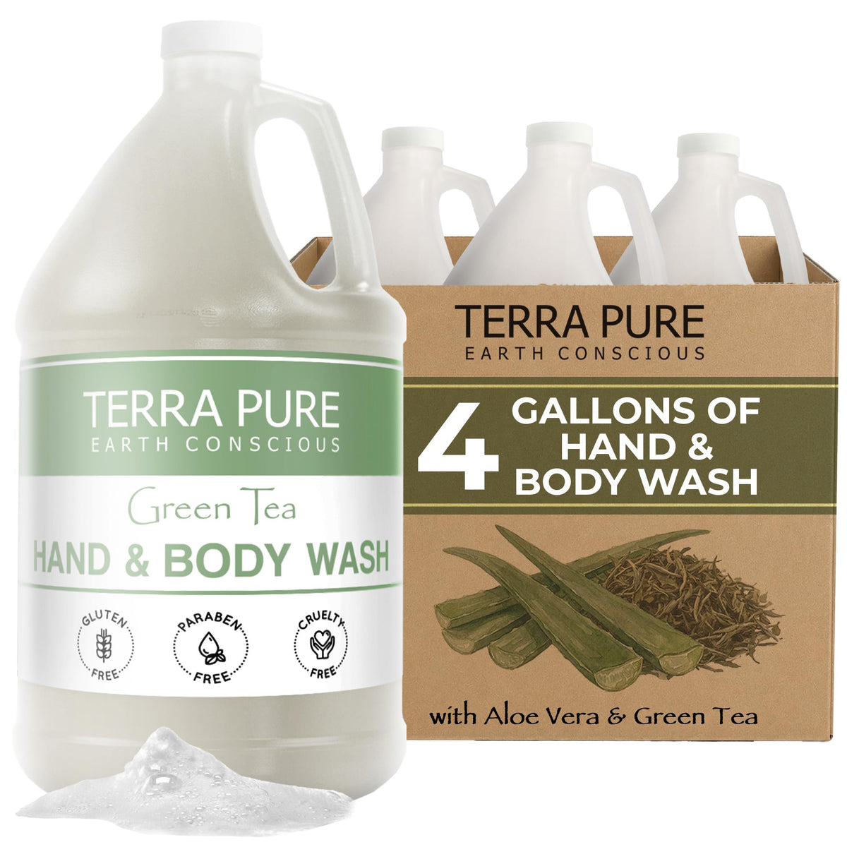 Terra Pure front packaging showing green tea scent and hospitality refill benefit