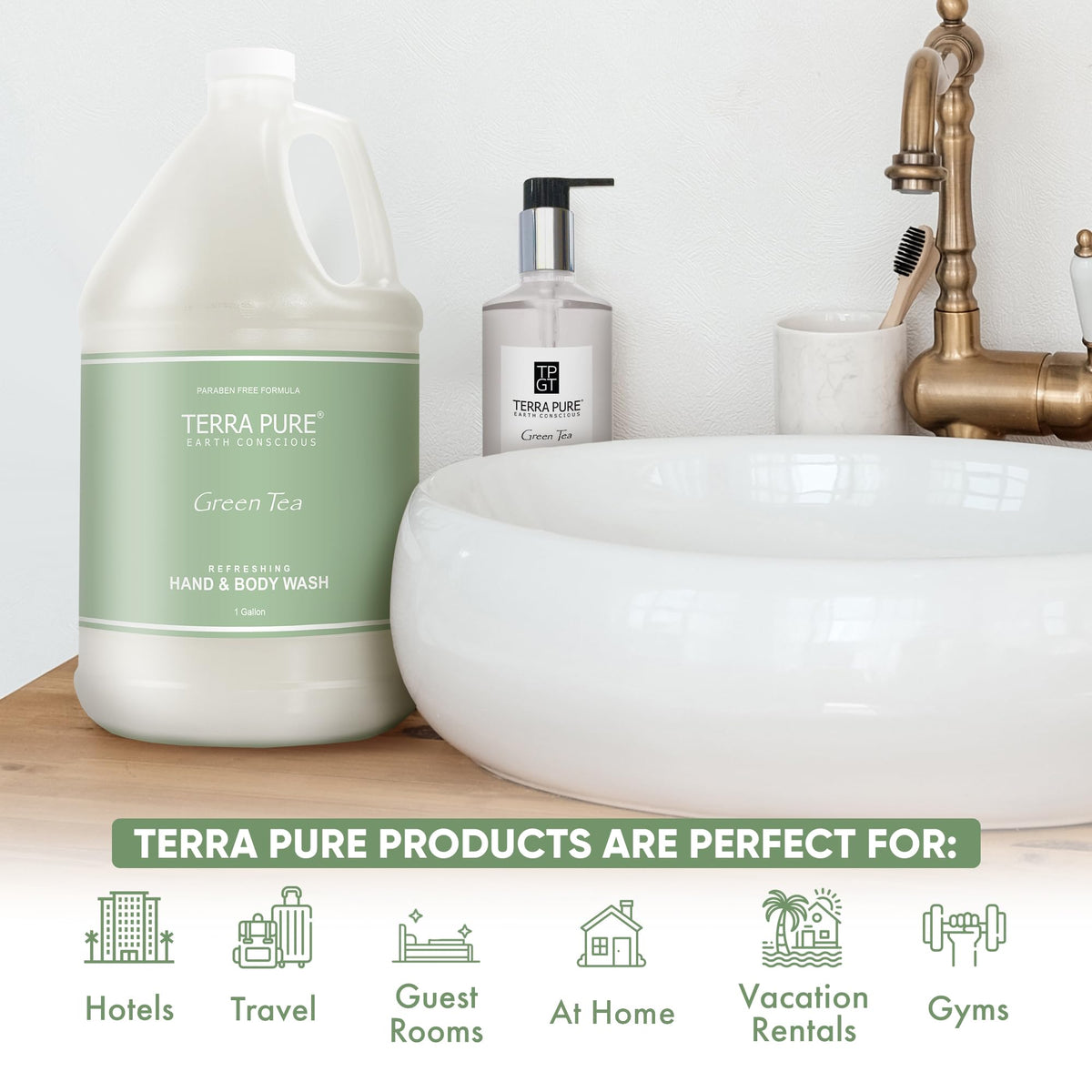 Terra Pure pour spout in use reducing spills and speeding up refills