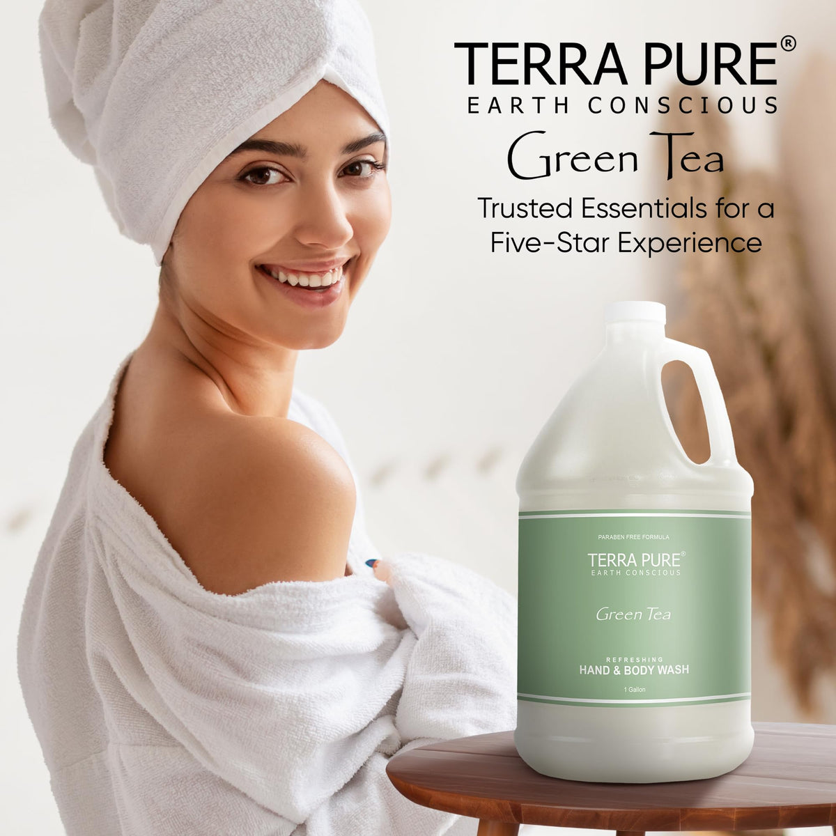 Terra Pure next to a hand for scale to show one-gallon economy and fewer refills