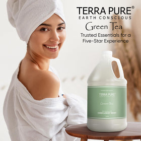 Terra Pure next to a hand for scale to show one-gallon economy and fewer refills