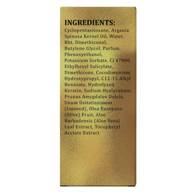 TERRAFIQUE label closeup showing keratin and argan oil ingredients